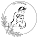 A flower motif in the bottom left corner of a circle. In the centre a horse, dog and cat in a vertical line intertwined with each other to form the logo. Across the top of the cricle in an arc is the company name: Flora helping Fauna